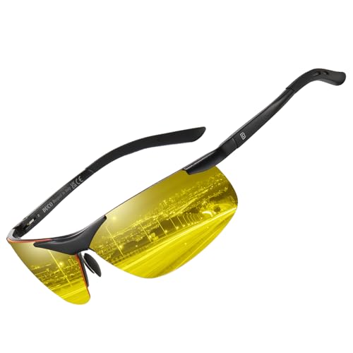 DUCO Soczewki noktowizyjne w przypadku oślepiających reflektorów do jazdy samochodem, okulary do jazdy nocnej, polaryzacyjne okulary sportowe z żółtymi szkłami 8125 (czarne)