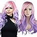 Long Wavy Ombre Cosplay Full Hair Wigs Women Anime Costume Party Dress Heat Reisistant Synthetic Curly Wig With Bangs Pastel Pink Purple 24"/60cm