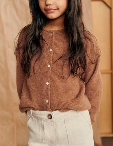 Lviefent Girls Knit Cardigans Kids Casual Crew Neck Button Down Long Sleeve Sweater Jumper Layer Top4