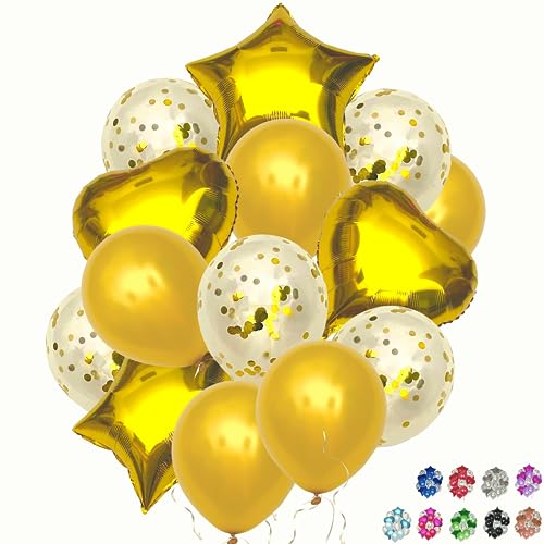 Balões dourados, balões de aniversário, balões de hélio, confeteti, decoração de aniversário infantil, balões de coração, balões de aniversário, decoração de casamento, balões de Natal