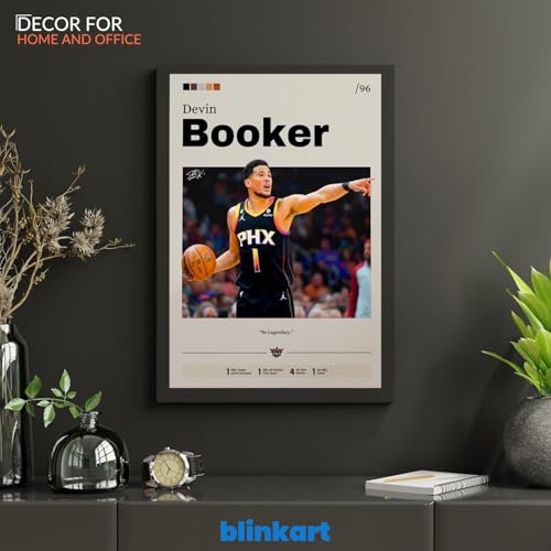 Image of BLINKART Devin Booker | Nba Basketball Player | Synthetic Wood Photo Framed Wall Hanging Poster Room & Office Bedroom Living Boys And Girl Room Home Wall Hanging | 12x18 Inches