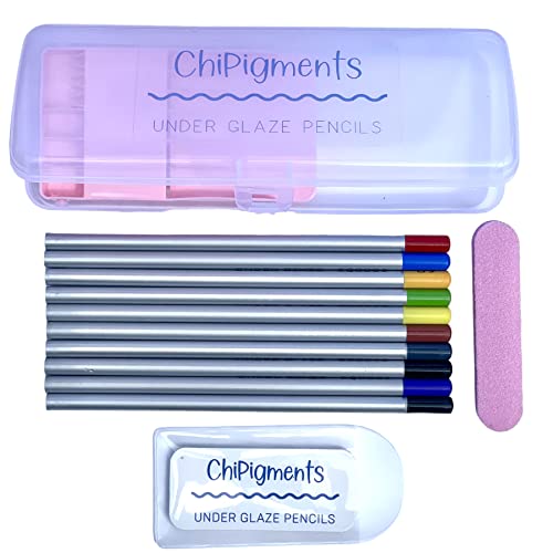Chipigments *Set Of 10* Underglaze Pencils For Pottery And Fused Glass With Bonus Pencil Pointer File. Great Clay Tools For Pottery Glaze And Kiln Ceramics. One Underglaze Pencil Per Color. #TOP15