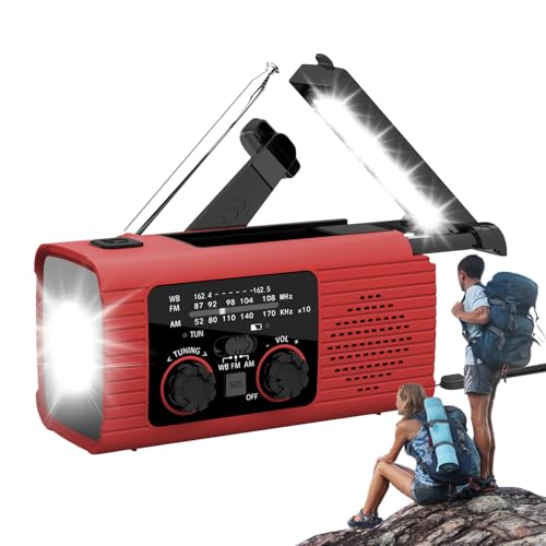 Radio Solar De Emergencia, Radios Emergencia con Manivela, Radio Portátil Am/FM/NOAA De Cuerda - Radio Linterna De 3 Vías De Carga SOS Alarma Radio Banco De Energía para Viajes Largos Viajes
