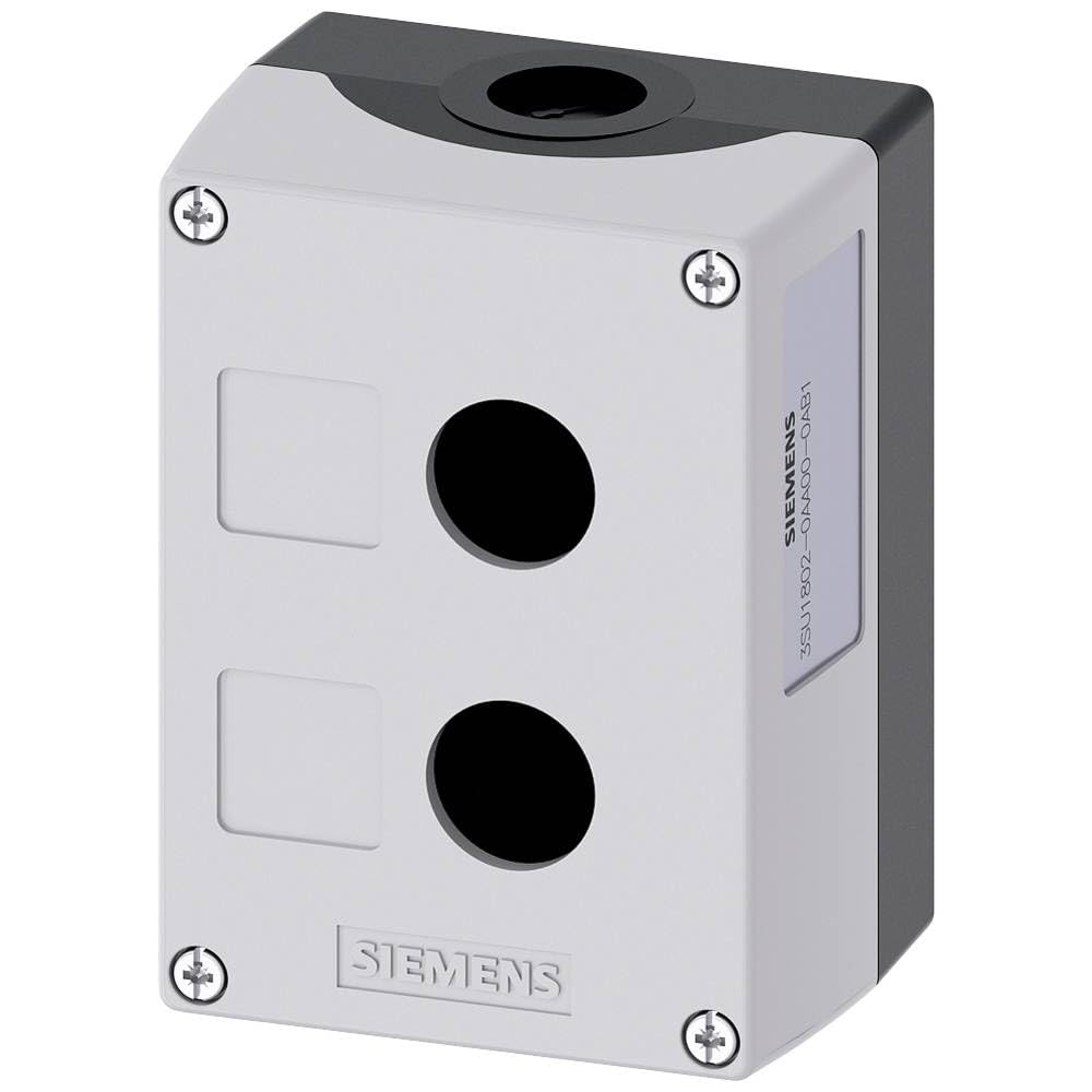 Siemens 3SU1802-0AA00-0AB1 Enclosure for Command Devices, 22MM, Round, Enclosure Material Plastic, Enclosure TOP Part Gray, 2 Command Points Plastic, Recess for Labels, UNEQUIPPED, White
