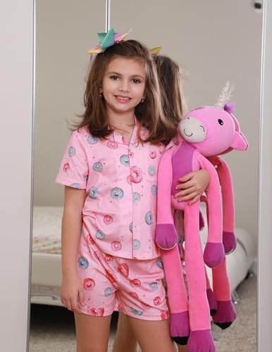 Image of Arshiner Girls Pajamas Sets Short Sleeve Kids Pjs Button Down Sleepwear | Cute Printed Pajamas for Little & Big Girl, Lightweight Comfy Fabric, 2-Piece Outfits, Perfect for Lounge Pajamas Party