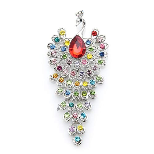 Broche paon grande taille en strass pour illuminer votre robe de mariage en soirée