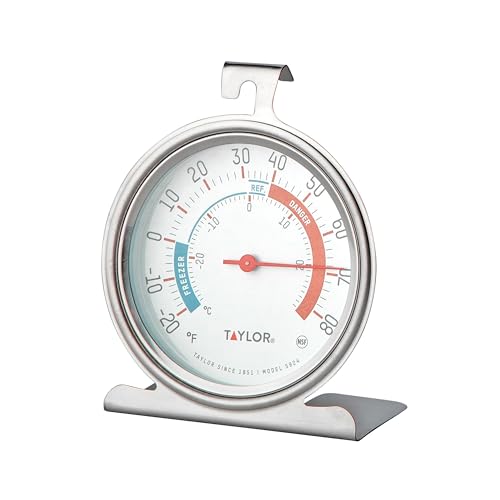 Taylor 5924 Large Dial Kitchen Refrigerator and Freezer Analog Thermometer, 3-Inch Dial, Easy to Read, Silver Finish, Accurate Temperature Monitoring