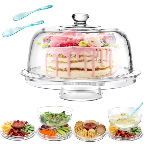 Masthome Campana para Tartas Transparente con Bandeja Reversible, Soporte para Tartas Multiusos 6 en 1, Tartas Plastico para Tartas de Cúpula Transparente, Ensaladera, Plato de Postre