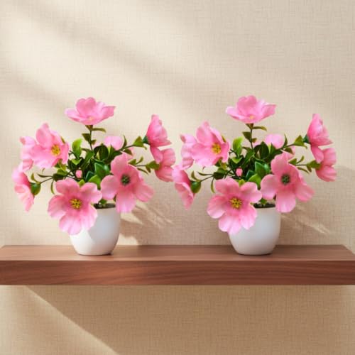 Image of fancymart Artificial Real Touch Flower Plant with Pot (Pack of 2), 16 cm Height, Decorative Faux Floral Plant for Home, Office, Living Room, Bedroom, Table & Shelf Decor