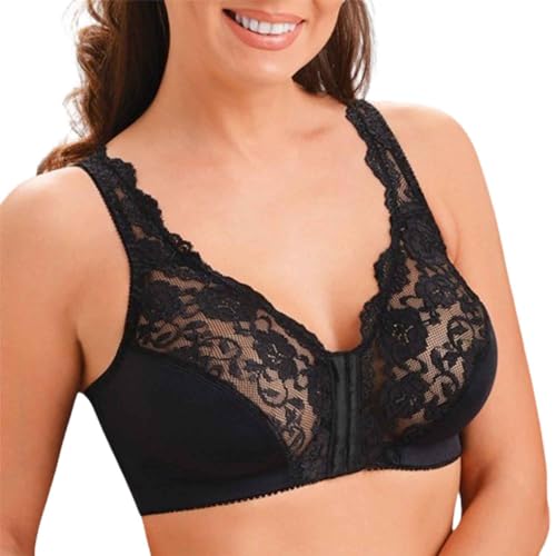 ADovz Yodaer Soutien-gorge correcteur de posture à fermeture avant, entièrement en dentelle sans fil dans le dos et soutien de la posture avec fermeture à l'avant (noir, 4XL), Noir