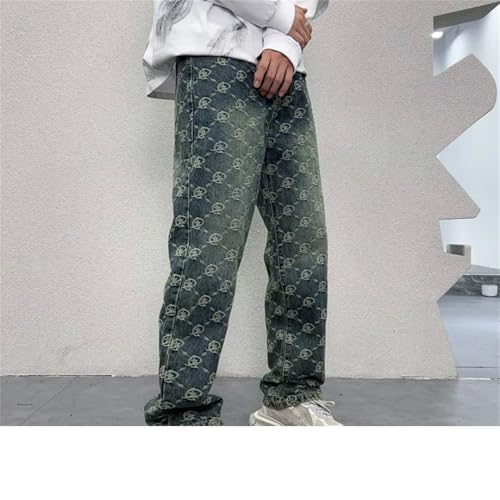 Men's Embroidered Printed Jeans Retro High Street Loose-Fitting Wide-Leg Pants3