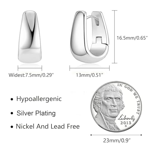 925 Sterling Silver Earrings Small Chunky Silver Earrings for Women 14K Gold Plated Small Hoop Earrings Silver Hypoallergenic Earrings Small Thick Huggie Hoops Earrings2