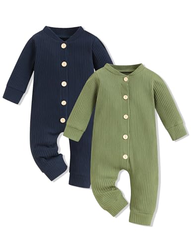 Image of FoWear Baby Boy Clothes Newborn Boy Girl Outfits Romper Long Sleeve Bodysuit Jumpsuit Baby Boy Outfit 2 Pack Solid Romper