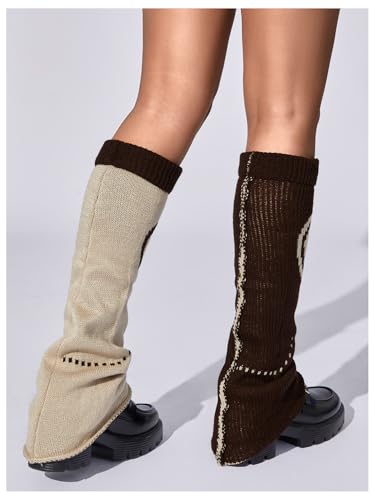 Image of RoseSeek Women's 1 Pair Y2K Bow Front Lace Trim Leg Warmers Ribbed Knit Over Knee Pile Leg Warmers Long Socks