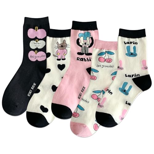 Image of IIG Women's Fashion Cute Cotton Socks Novelty Funny Above Ankle Crew Socks Holiday Gifts for Women 4 /5 Pairs