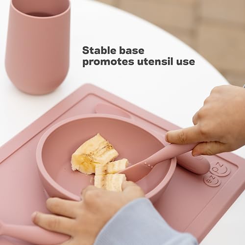 ezpz Happy Bowl - 24 Months + (Blush) - 100% Silicone Suction Bowl with Built-in Placemat – Dishwasher Safe