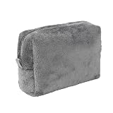 [ aso ] フラッフポーチ Fluff Pouch Lサイズ 小物ポーチ マチ付き コスメポーチ もこもこ 毛皮 フェイクファー (グレー・Lサイズ) se-fp280-gr-l
