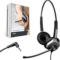 GEQUDIO Headset mit 2,5mm Klinke kompatibel mit Gigaset, Panasonic DECT Schnurlostelefon - Kopfhörer & Mikrofon mit Ersatz Polster - besonders leicht 80g (2-Ohr)