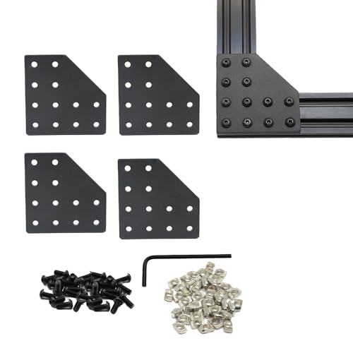Iverntech 4 juegos de conectores de placa de extrusión de aluminio 2040, soporte de esquina en forma de L, 12 agujeros para ranura T V de 6 mm con 48 tuercas M5 T + 48 tornillos M5 + 1 llave (negro)