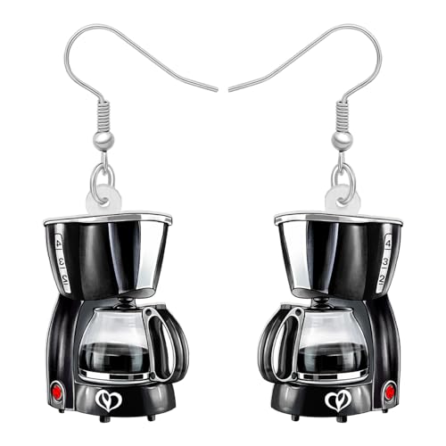 Image of BONSNY Acrylic Dangling Novelty Fun Black Coffee Machine Earrings Hypoallergenic Designer Jewelry Gifts For Women
