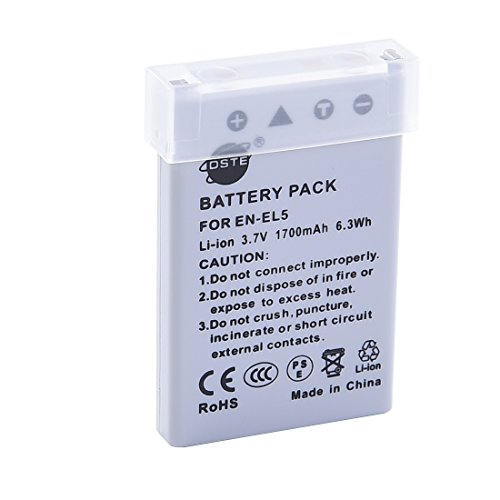 DSTE Batterie de rechange compatible avec Nikon EN-EL5, Coolpix P530, P520, P510, P500, P100, P5000, P5100, P6000, P90, P80