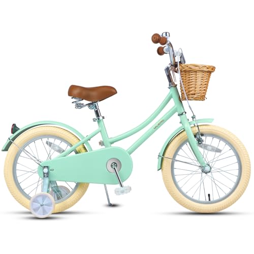 Image of Glerc Little Molly 12-20 Inch Kids Retro Cruiser Bike for 2-13 Year Old with Wicker Basket & Training Wheels /Kickstand, Multiple Colors