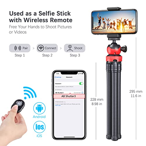 Trépied Smartphone, Flexible Mini Trépied Appareil Photo avec Clip Universel, Trépied pour Perche à Selfie, Télécommande Bluetooth, Compatible avec iPhone/Samsung/Huawei/Gopro/Appareil Photo - Image 3