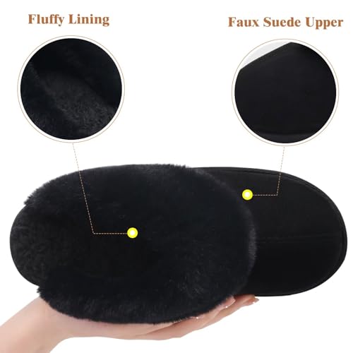 Image of jiajiale Women's Memory Foam Slippers Ladies Slip On Arch Support Suede Scuff Slipper Cozy Fuzzy Faux Fur Winter House Shoes Indoor Outdoor