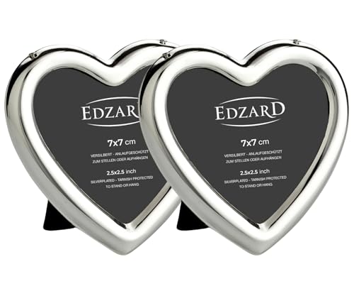 EDZARD Mini-Bilderrahmen 2er Set Herz für Foto 7 x 7 cm, edel versilbert, anlaufgeschützt, mit...