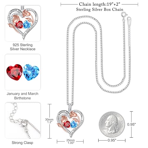 Iefil Valentines Day Gifts for Her - 925 Sterling Silver Rose Heart Birthstone Necklace Birthday Anniversary Jewelry Gifts for Her Wife Mom Daughter - Image 4