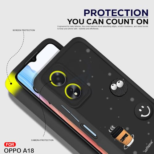 Image of AESTMO Back Case Cover for Oppo A18 / A38 Cover | Cute Fun Cartoon 3D Ball | Coffee Silicone Case | Full Body Protection | Camera Protection Back Cover for Oppo A18 / A38 (Black)