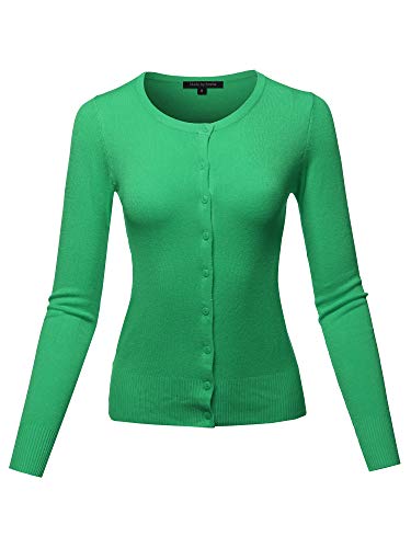 Made by Emma Casual Basic Solid Button Down Long Sleeve Soft Knit Cardigan Sweater (S-3XL) Green S