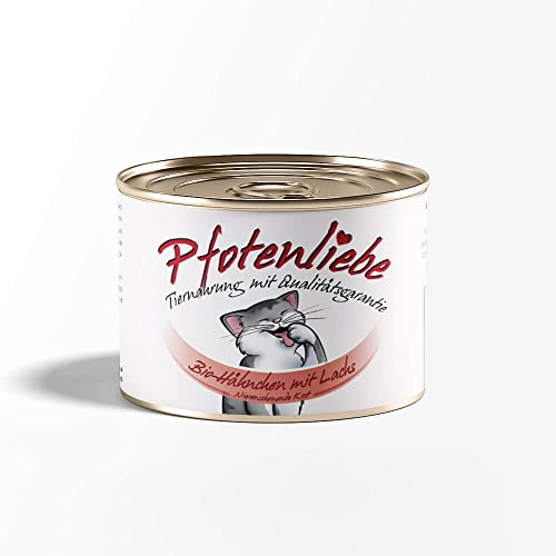 Bio Katzenfutter nass mit Qualitätsgarantie | Natürlich ohne Chemie | Machen Sie Ihre Katze glücklich! | 200g | freie Sortenwahl (Bio-Hähnchen mit Lachsfilet)