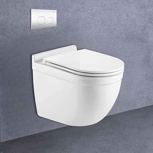 Image of Parryware SUPERIO Ceramic Wall Hung Western Commode for Bathroom | Rimless Washdown Flush Commode with Slim & Soft Closing Toilet Seat | Round Wall Mount Ewc | Space Saving | C890X