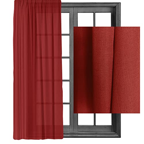 Cleanlevel EST 2016 Gardinen Vorhänge Kräuselband Gardine Vorhang - Leinenlook Blickdicht Schal Dekoschal 140x245cm halbtransparent Leinen Optik Universalband (1, Rot)