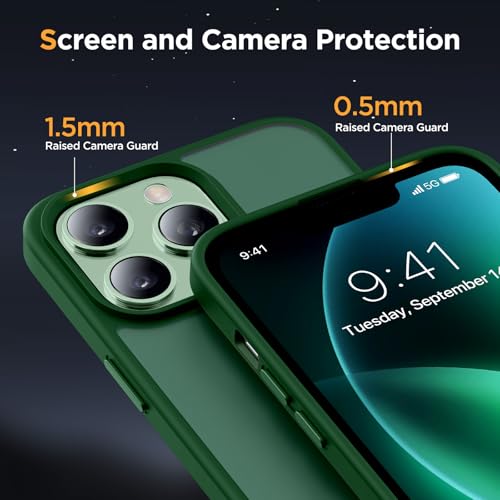 Image of Miracase Magnetic for iPhone 12 /12 Pro Case (Compatible with MagSafe) Military-Grade Protection, Anti-Fingerprint Translucent Matte Phone Cover for iPhone 12 /12 Pro Case 6.1 inch, Dark Green