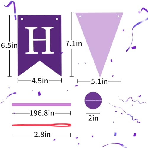 Image of Purple Happy Birthday Banner Hanging Sign Circle Dot Triangle Bunting