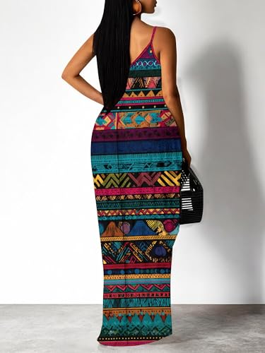 Image of Women's Summer Maxi Dress Spaghetti Strap Floral Boho Beach Long Sundress with Pockets