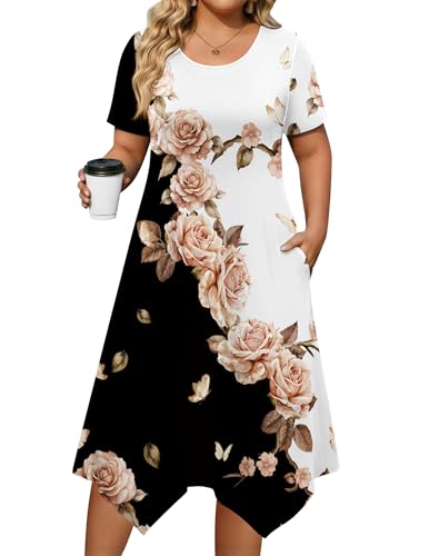 IN'VOLAND Plus Size Short Sleeve Dresses for Women 2026 Summer Casual Flowy A-Line Boho Midi Party...