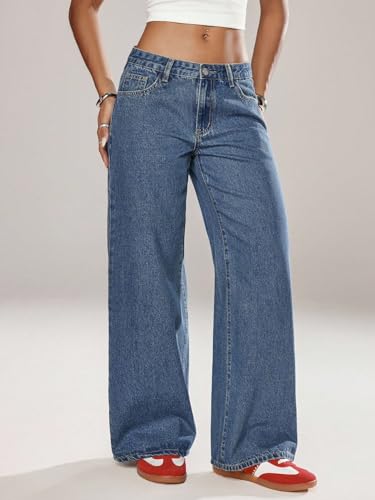 Image of Shasmi Women's Black Wide Leg Baggy Jeans High Waist Relaxed Fit Denim Pants - Loose Straight Fit Korean Style Oversized Casual Jean for Womens (Jeans 294)