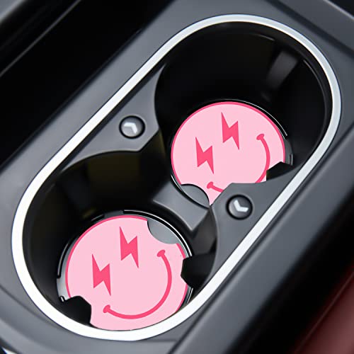 Akkya Car Cupholder Coaster Absorbent 2 Pack Cute Smiling Face Rubber New Automotive Cup Holder Decal Decor Accessories For Women Men Bd0719-01 #TOP29