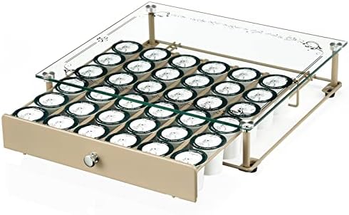 Coffee Pod Holder, Tempered Glass Top Coffee Pod Drawer Compatible with k cup Coffee Pods, Holds 36 Pods Coffee Pod Storage Drawer Organizer for Coffee Shop Office Kitchen Counter 14 × 13 × 3 in