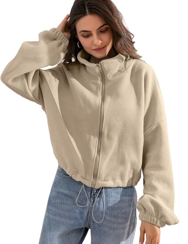 Women fleece crop jacket Zip Up Oversized Sweatshirts fall and Winter Clothes Long Sleeve Outfits
