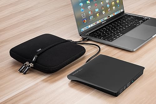 Image of ROOFULL External CD DVD Drive Burner USB 3.0 Type-C for Laptop Mac | Portable CD DVD + /-RW Optical Disc Drive Reader Writer Player with Carrying Case for MacBook Windows 11 /10 Linux PC, ECD829-Y