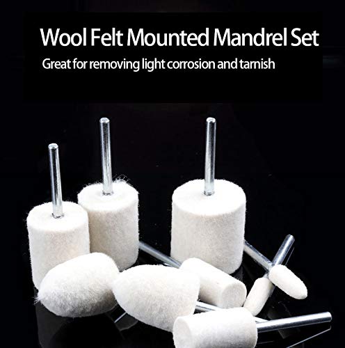 PinCute 24 PCS Wool Felt Mounted Mandrel Set, Polishing Buffing Wheel Bits Grinder Head with One Free Box for Dremel Rotary Tool - 1/8 Inch Shank