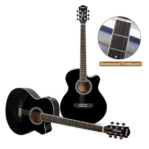Image of Kadence FNTR-BLKEQC Frontier 40 inch Electro Acoustic Guitar | Grand Auditorium Cutaway | Built-in Pickup + 3 Band EQ | Comes with Bag, Set of Strings, Strap, Picks, Capo & Learning Course | Black