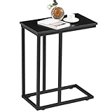 VECELO C Shaped End Side Table for Sofa Couch and Bed Snack TV Tray for Living Room Bedroom, 1 PCS,Black