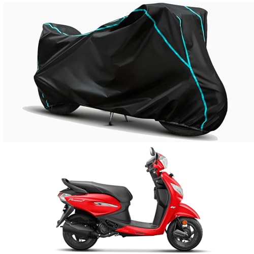 Image of Waterproof Bike Body Cover Compatible for | Hero Pleasure Plus VX | Taffeta Fabric, Sky Piping Design, Bottom Elastic Fit | Dustproof, Sun UV & Rain Protection for All Weather.