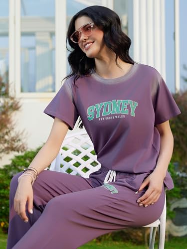 Image of ZEYO Night Suit for Women's Typography Printed Night Dress of Top and Pyjama