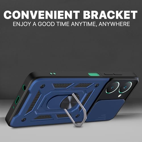 Image of Pikkme D10 Tough Armor Bumper Case | 360 Protection Case | Sliding Camera Shield Cover & Ring Holder Stand Back Cover for iQOO Z9 Lite 5G / Vivo T3 Lite 5G / Vivo Y18 / Y18e / Y03 (Blue)